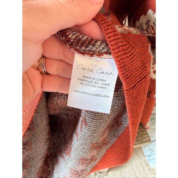 Cara Cara Floral Fair Isle Wool Sweater‎ Women Rust Orange Medium - Picture 5 of 8